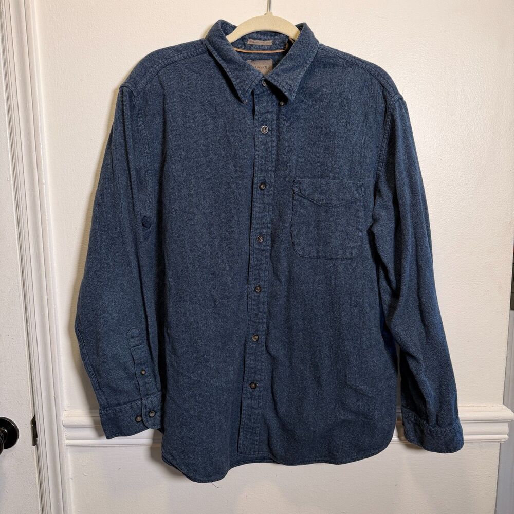 St Johns Bay Mens XL Blue Herringbone 100% Cotton Button Down Shirt Long Sleeve
